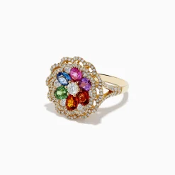 Effy Jewelry Watercolors 14K Yellow Gold Multi Sapphire and Diamond Ring | Rings