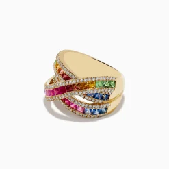 Effy Jewelry Watercolors 14K Yellow Gold Multi Sapphire and Diamond Ring | Rings