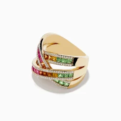 Effy Jewelry Watercolors 14K Yellow Gold Multi Sapphire and Diamond Ring | Rings