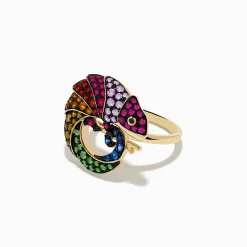 Effy Jewelry Watercolors 14K Yellow Gold Black Diamond Muliti Sapphire Chameleon Ring | Rings