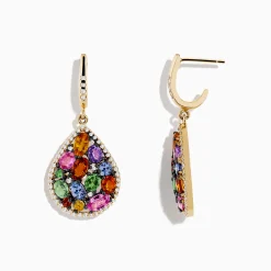 Effy Jewelry Watercolors 14K Yellow Gold Multi Sapphire and Diamond Earrings | Earrings