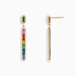 BH Multi Watercolors 14K Yellow Gold Multi Sapphire Drop Earrings | Earrings