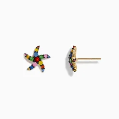 Effy Jewelry Watercolors 14K Yellow Gold Multi Sapphire Starfish Stud Earrings | Earrings