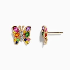 Effy Jewelry Watercolors 14K Yellow Gold Multi Sapphire Butterfly Earrings | Earrings
