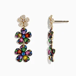 Effy Jewelry Watercolors 14K Yellow Gold Multi Sapphire Flower Earrings | Earrings
