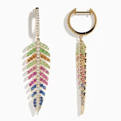 Effy Jewelry Watercolors 14K Yellow Gold Multi Sapphire abd Diamond Leaf Earrings | Earrings