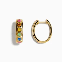 Effy Jewelry Watercolors 14K Yellow Gold Multi Color Sapphire Bezel Hoop Earrings | Earrings