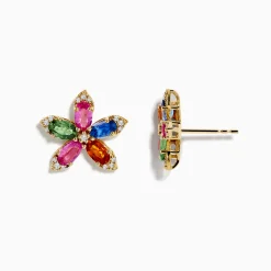 Effy Jewelry Watercolors 14K Yellow Gold Multi Sapphire and Diamond Flower Earrings | Earrings