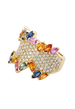 Effy Jewelry Watercolors 14K Yellow Gold Multi Sapphire and Diamond Ring, 4.60 TCW | Rings