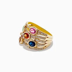BH Watercolors 14K Yellow Gold Multi Sapphire and Diamond Ring, 2.47 TCW | Rings