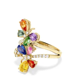 Effy Jewelry Watercolors 14K Yellow Gold Multi Sapphire and Diamond Ring, 3.33 TCW | Rings