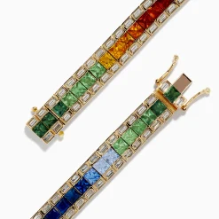 Effy Jewelry Watercolors 14K Yellow Gold Multi Sapphire and Diamond Bracelet | Bracelets