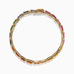 Effy Jewelry Watercolors 14K Yellow Gold Multi Color Sapphire and Diamond Tennis Bracelet | Bracelets