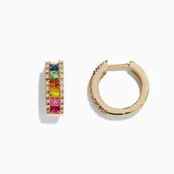 Effy Jewelry Watercolors 14K Yellow Gold Multi Sapphire u0026 Diamond Hoop Earrings, 1.76 TCW | Earrings