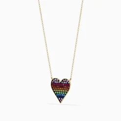 Effy Jewelry Watercolors 14K Yellow Gold Multi Color Sapphire Heart Necklace | Necklaces & Pendants