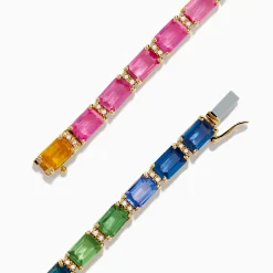Effy Jewelry Watercolors 14K Yellow Gold Multi Color Sapphire and Diamond Tennis Bracelet | Bracelets