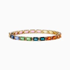Effy Jewelry Watercolors 14K Yellow Gold Multi Color Sapphire and Diamond Tennis Bracelet | Bracelets